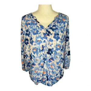 Liz Claiborne Women’s Medium Watercolor Floral Tie Neck 3/4‎ Sleeve Top